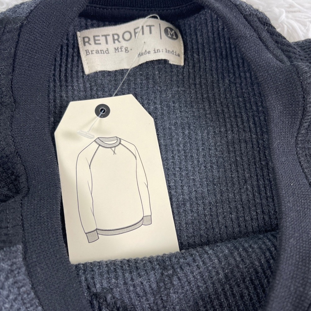 NWT Retrofit Waffle Knit Thermal Shirt Grey Black Raglan Long Sleeve Size M NEW - Picture 5 of 8